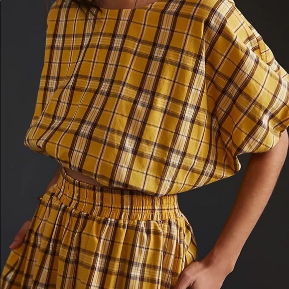 ✨ Set! Anthropologie Plaid Skirt Set Sz M - Picture 4 of 6